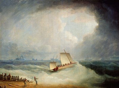 A Deal Lugger Going off to a Storm-bound Ship in the Downs, South Foreland by Thomas Buttersworth